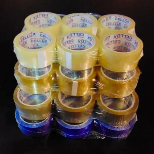 új átlátszó dobozragasztó szalagok hatos zsugorfóliában, négy csomag egymáson